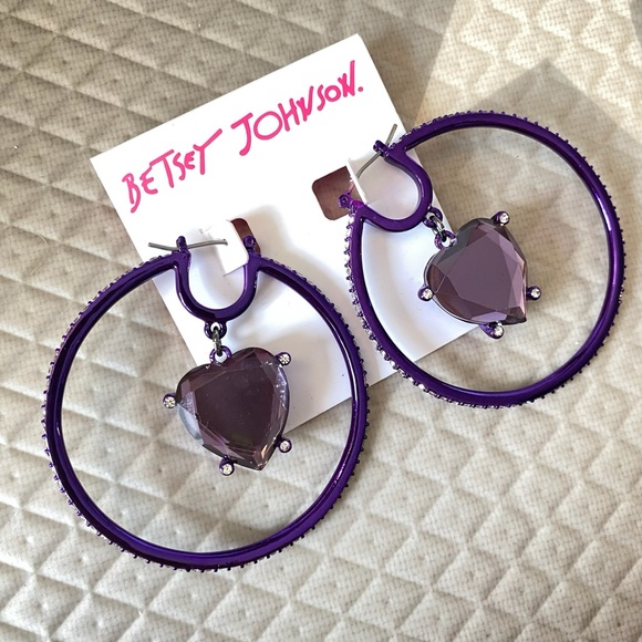 Betsey Johnson Orbital Purple Heart Hoop Earrings NWT - Picture 6 of 7